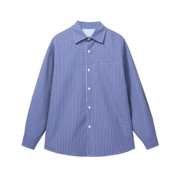 Riolio Long Sleeved Shirt Men Oversized Casual Plaid Shirt Men Streetwear Korean Loose Blue Casual Shirt Mens Shirts Plus Size 5XL